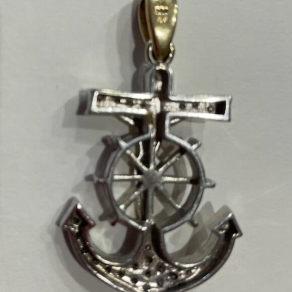 White & Yellow Gold RD Brilliant Cut 1 Carat Diamond Mariner Cross Shape Pendant - Picture 2 of 3